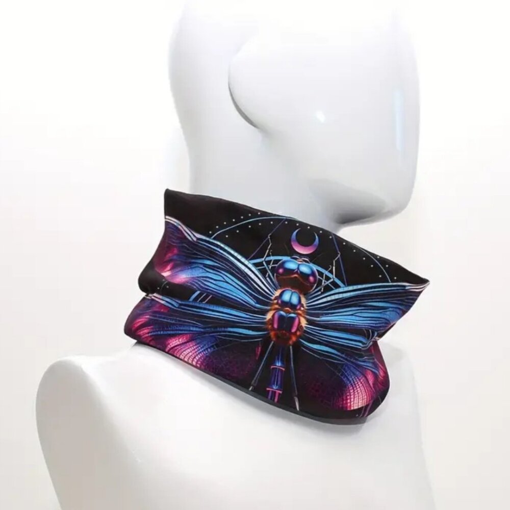 blue & black dragonfly convertible hat / neck gaitor - Picture 4 of 4